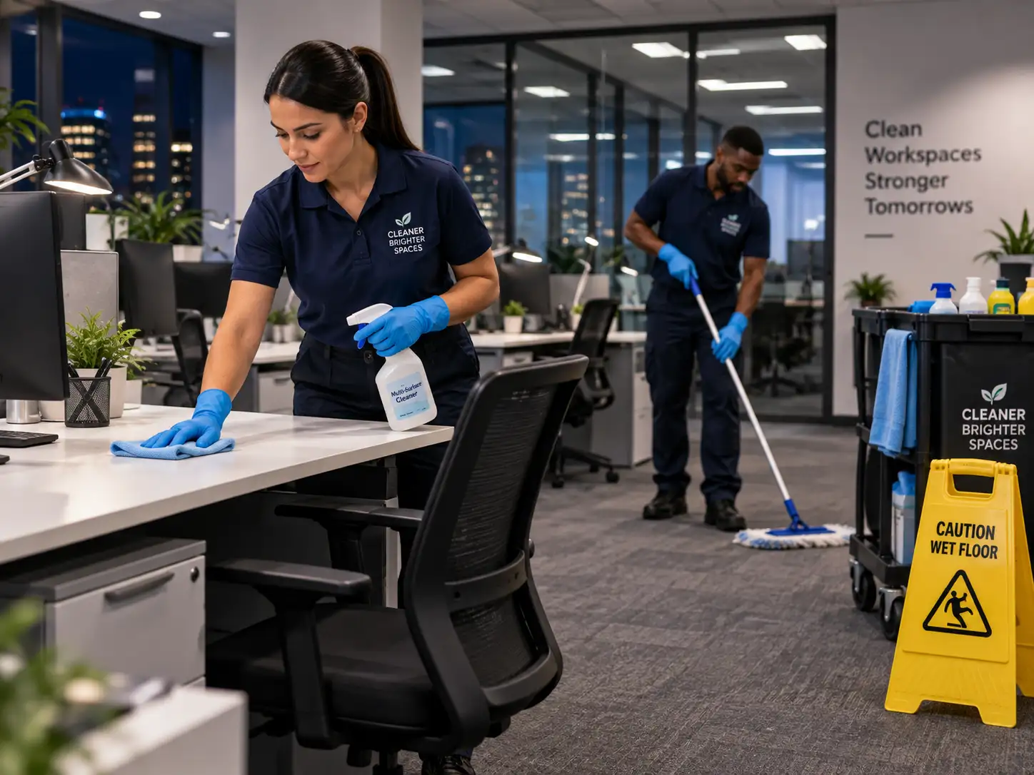 Deepzap crew cleaning an office space after hours